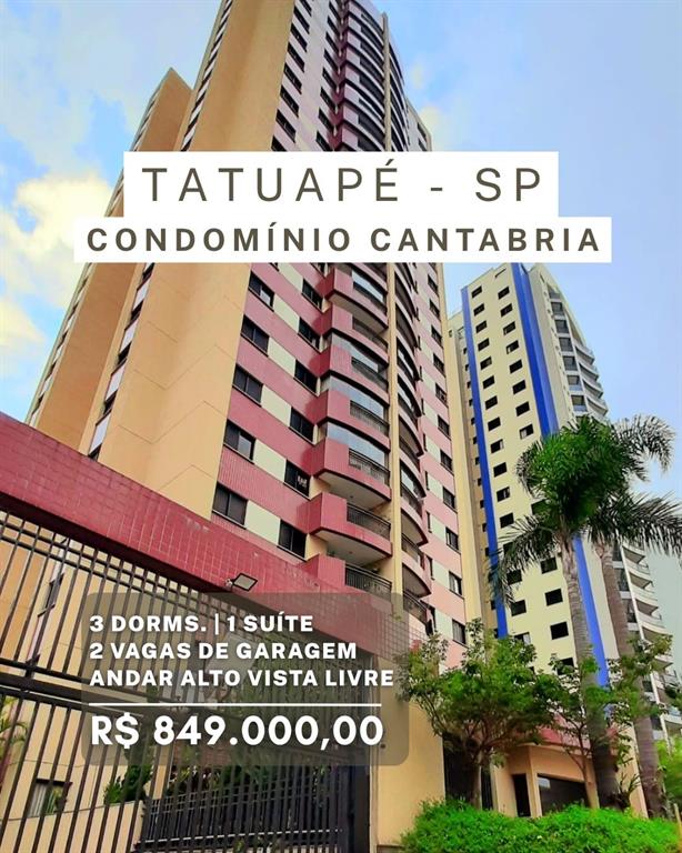 Apartamento à Venda: Tatuapé, 3 Quartos, 1 Suíte,2 Vaga por R$ 870.000,00.